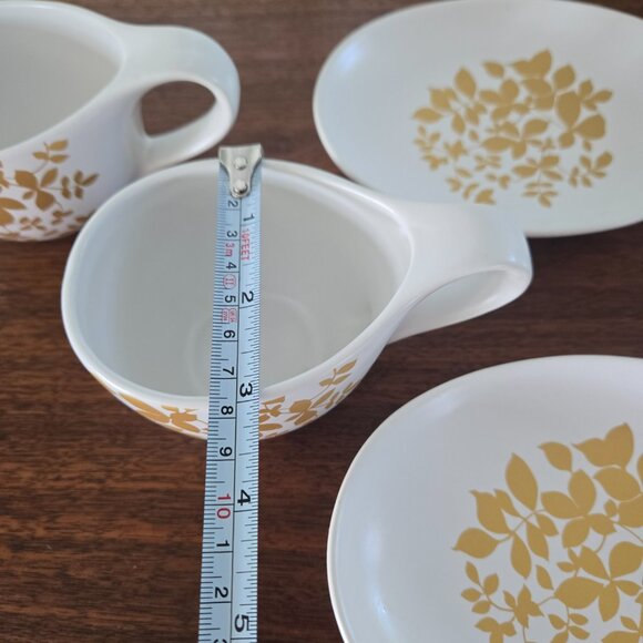 Set of 2 Teavana Gold Winter Leaf Porcelain Cups Saucers 5" - Picture 13 of 14